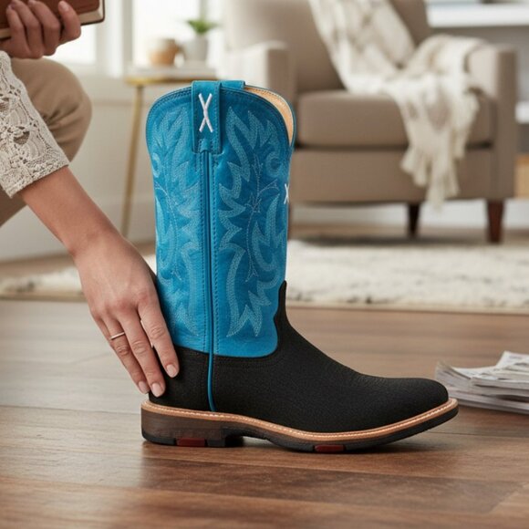 Twisted X Charcoal Suede Turquoise Alloy Safety Toe Working Boot Size 8.5 - Picture 3 of 12